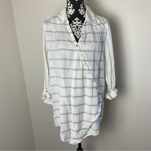 Soft Surroundings Striped Asymmetrical Button Wrap Tunic Top - Picture 1 of 13